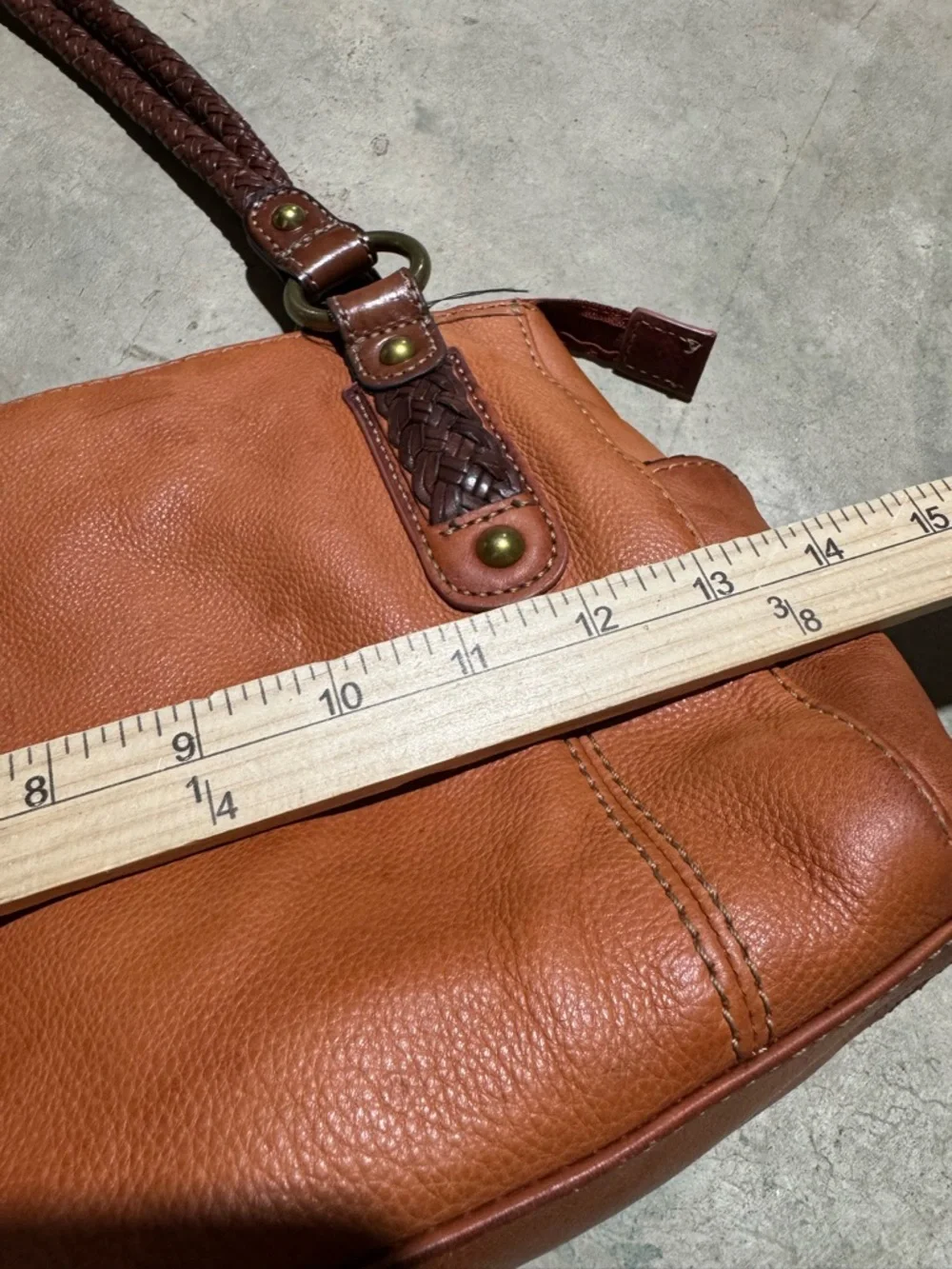Fossil 75082 Orange Leather Shoulder Bag Purse Braided Western Boho Fall Classic